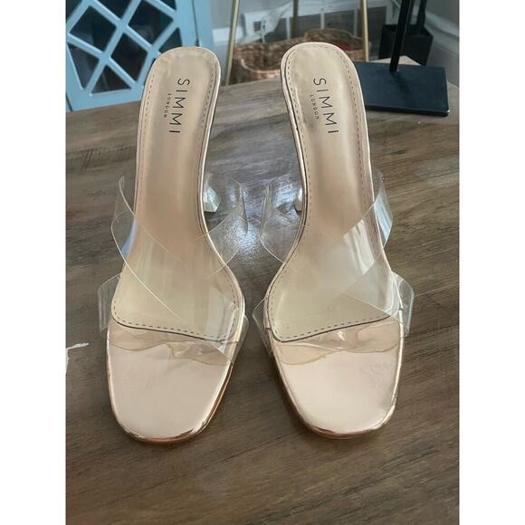Simmi London Clear Criss-Cross Stiletto Box Heels - Picture 1 of 6